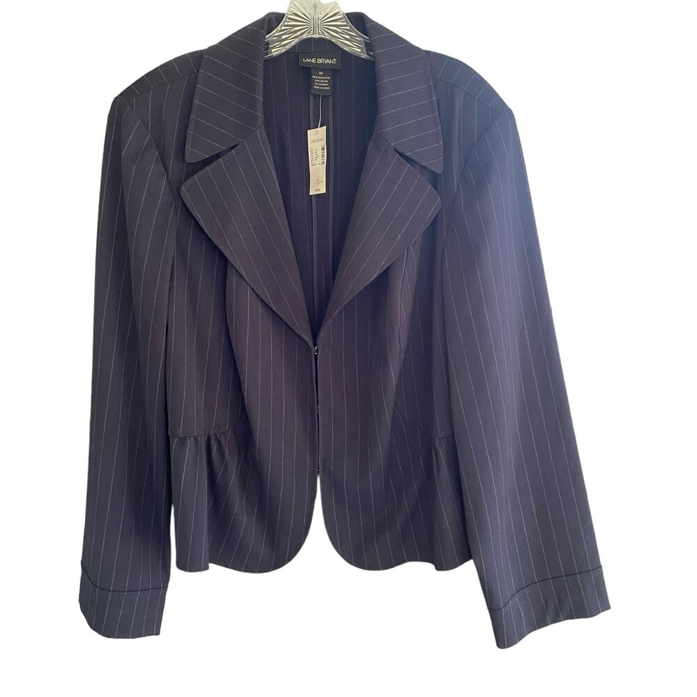 NWT Blazer PinStripe 24 Navy Blue Pinstripe Peplum Cropped Career Office Preppy